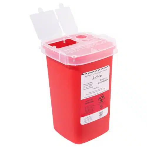 Alcedo Sharps Container for Home Use Quart (Pack)  Biohazard Needle and Syringe Disposal  Small Portable Container for Travel and Professional Use