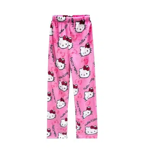 Anime Pajamas for Women Girls Cute Cat Cartoon Cat D All Over Print Flannel Christmas Halloween Kawaii Comfy Casual Sleep Pajama Pants Home Pants Lounge PantsM,Pink