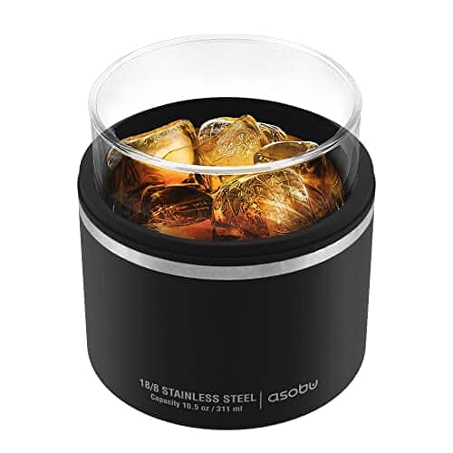 Asobu Whiskey Glass with Insulated Stainless Steel Sleeve, ounces (Black)