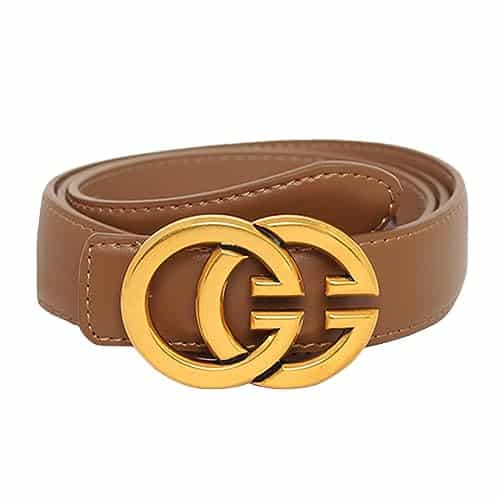 Aurolran Women's Fashion Metal Buckle Leather Belt with Jeans Dress