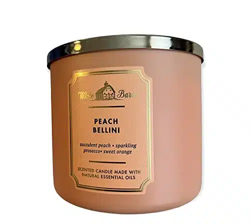 Bath and Body Works White Barn ick Scented Candle Peach Bellini with Essential Oils Ounce
