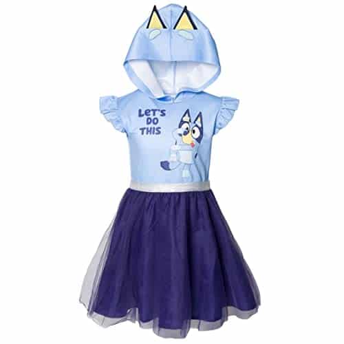 Bluey Big Girls Mesh Cosplay Short Sleeve Dress Blue