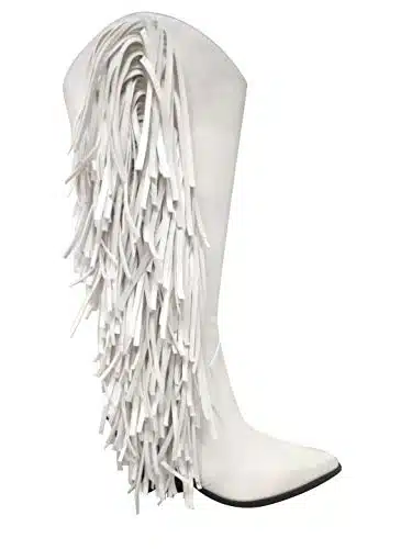Cape Robbin Cowtown Cowboy Mid Calf Boots Women Western Cowgirl Boots With Chunky Block Heels,White,