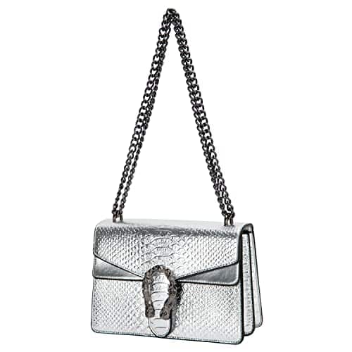 DEEPMEOW Crossbody Shoulder Evening Bag for Women   Snake Printed Leather Messenger Bag Chain Strap Clutch Small Square Satchel Purse (A Silver)