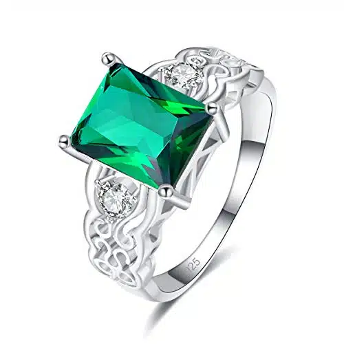 Emsione Sterling Silver Plated Cubic Zirconia Emerald Cut Celtic Ring Eternity Anniversary Wedding Engagement Band Ring