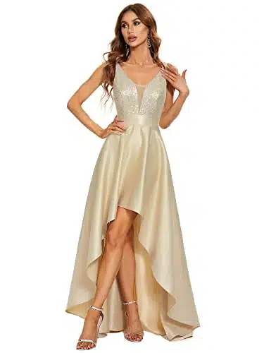 Ever Pretty Women's Plus Size A line Sequin Satin Bridesmaid Dress for Wedding Party Gold