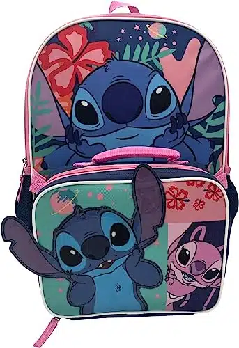 Fast Forward Kid's Licensed POP OUT Backpack With Lunch Box Combo Set (Stitch)