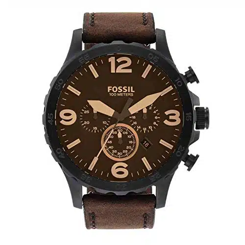 Fossil Men's Nate Quartz Stainless Steel and Leather Chronograph Watch, Color Black, Dark Brown (Model JR)