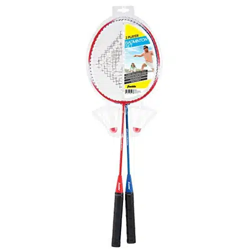 Franklin Sports Badminton Racket + Birdie Set   Replacement Badminton Equipment for Kids + Adults   Player Badminton Racket Set, Red White Blue