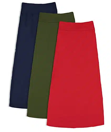 Free to Live Pack Girls Maxi Skirt Kids Uniform Long Skirts for Teen Years Old (Small, Navy, Olive, Red)