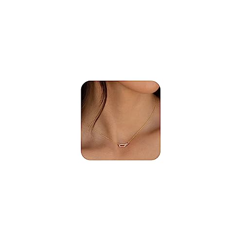 Freekiss Gold Pendant Necklace for Women Dainty Diamond Necklaces Simple K Gold Plated Paperclip Pendant Choker Necklaces Cute CZ Open Oval Necklaces Trendy Gold Jewelry for Women