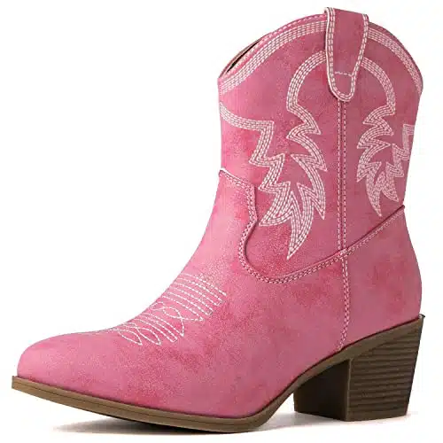 GLOBALWIN Women's Pink Mid Calf The Western Cowboy Cowgirl Boots