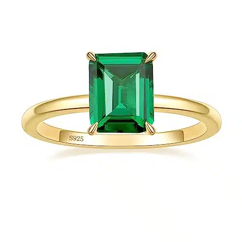 Gloffery CT Sterling Silver Engagement Rings for Women Solitaire Created Green Emerald Simple Wedding Band Promise Rings for Her ()
