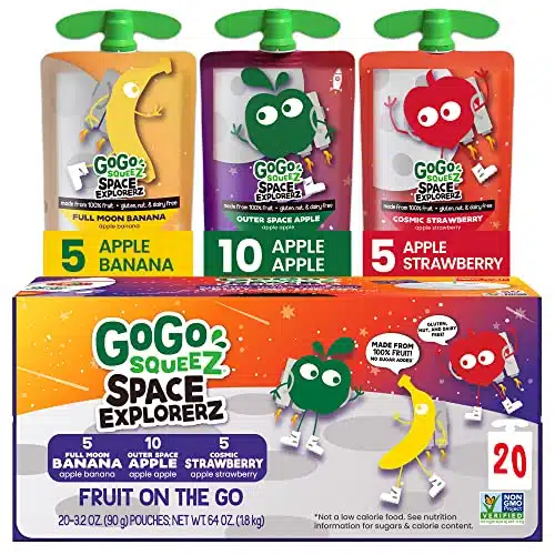GoGo squeeZ Fruit on the Go Space ExplorerZ Variety Pack, Banana, Apple, Strawberry, oz (Pack of ), Unsweetened Fruit Snacks for Kids, No Gluten, Nut & Dairy, Recloseable Cap,