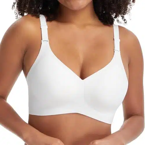 HBselect Wireless Bras for Women No Underwire Comfort Push Up Adjustable V Neck Seamless Bra Lift Bralettes with Bra Extender White