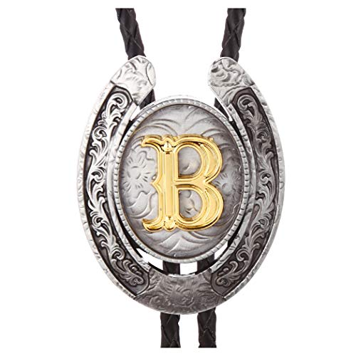 HUABOLA CALYN Vintage Bolo Tie for Men  Initial Letter ABCDMJR to Z Western Cowboy Bolo Tie for Women (B)