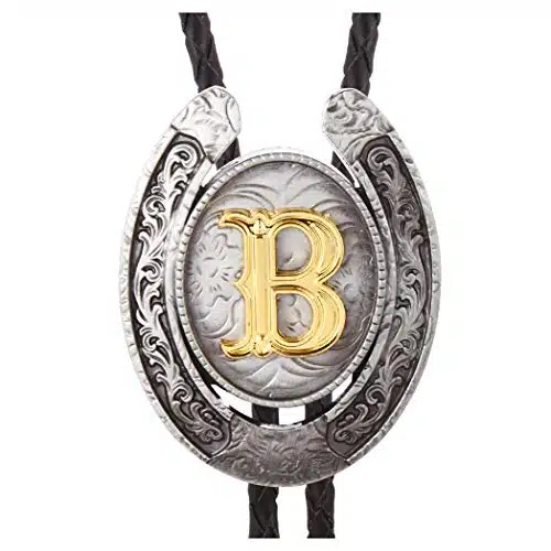 HUABOLA CALYN Vintage Bolo Tie for Men  Initial Letter ABCDMJR to Z Western Cowboy Bolo Tie for Women (B)