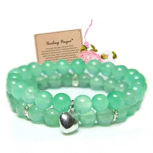 Healing Bracelets for Women   Green Jade Bracelet   Healing Prayers Crystal Bracelet, mm Natural Stone Anti Anxiety Stress Relief Yoga Beads Get Well Soon Gifts