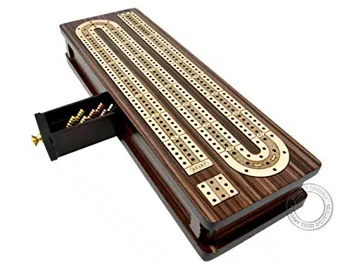 House of Cribbage   Continuous Cribbage BoardBox Inlaid in RosewoodMaple   Tracks   Sliding Lid Drawer