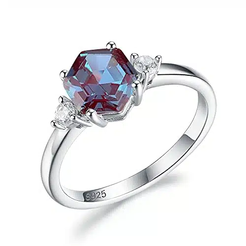 ITI KUOLOLIT Lab Alexandrite Gemstone Genuine Sterling Silver Ring for Women Hexagon Cut Women's Ring for Engagement Bride Romantic Birthday (White Rhodium Plated, )