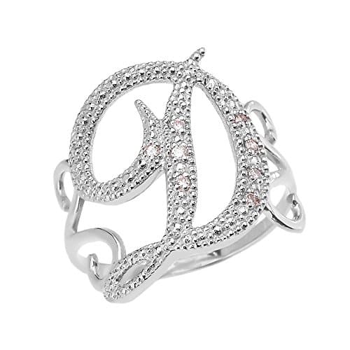 Initial Rings k White Gold Modern Cursive D Diamond ()