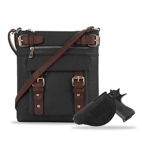 JESSIE & JAMES Toned Belt Concealed Carry Crossbody Bag Shoulder Purses For Women with Lock and Key  Black