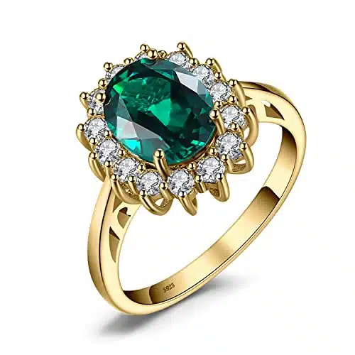 JewelryPalace Princess Diana Kate Middleton Gemstone Birthstone Green Emerald Halo Statement Engagement Rings for Women, K Rose Gold Plated Sterling Silver Promise Rings for Her