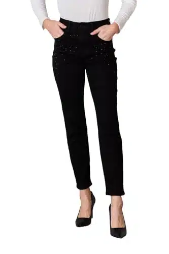 Judy Blue Woman's Rhinestone Embellishment Slim Jeans (US, Numeric, , Regular, Regular, Black)