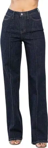 Judy Blue Women's High Rise Front Seam & Dart Detail Wide Leg Jeans (Dark Blue, Plus)