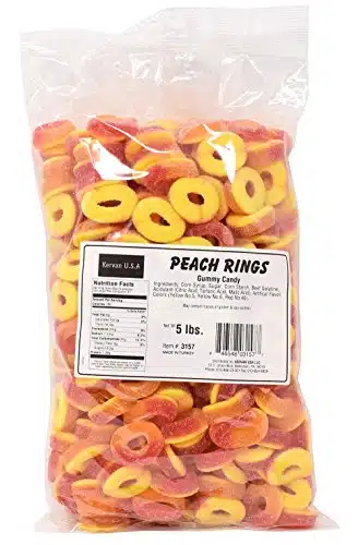 Kervan Candy Peach Rings Bulk Gummy Candy   Pound Bag   Fruity & Sweet Gift Snacks for Kids   Party Size