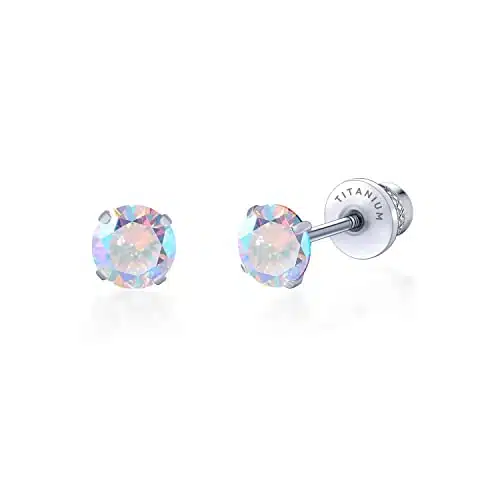 Limerencia Hypoallergenic GImplant Grade Titanium Screw Back Earrings Tragus G Helix FPiercing Post for Sensitive Ears Simulated Diamond Cartilage (mm, Aurora Borealis)