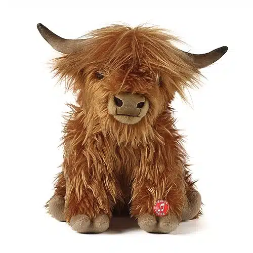 Living Nature Highland Cow Brown Stuffed Animal  Farm Toy with Sound  Soft Toy Gift for Kids  Naturli Eco Friendly Plush  Inches