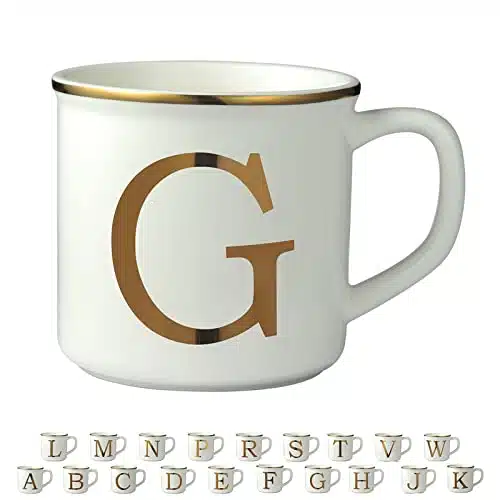 Miicol Micorave Safe Gold Initials oz Large Monogram Ceramic Coffee Mug Tea Cup for Office and Home Use, Cute Personalized Mug Gifting for Family Friends Women and Man  Letter