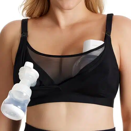 Momcozy Mesh Support Pumping Bra Hands Free Suitable for C H, HFComfortable Plus Size Pumping and Nursing Bra in One Black