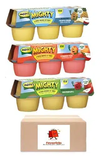 Mott's Mighty No Sugar Added Unsweetened Applesauce Cups Variety Pack Includes Honeycrisp Apple, Strawberry Peach and Pineapple Banana Flavors (Cups Total) Packaged by Favoric