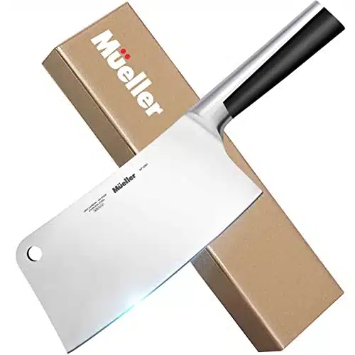 Mueller inch Meat Cleaver Knife, Stainless Steel Professional Butcher Chopper, Stainless Steel Handle, Heavy Duty Blade for Home Kitchen and Restaurant, Valentines Day Gifts f