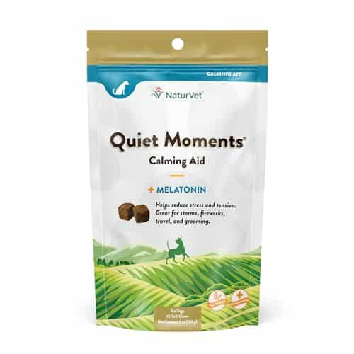 NaturVet Quiet Moments Calming Aid Dog Supplement  Helps Promote Relaxation, Reduce Stress, Storm Anxiety, Motion Sickness for Dogs  Tasty Pet Soft Chews with Melatonin  Ct.