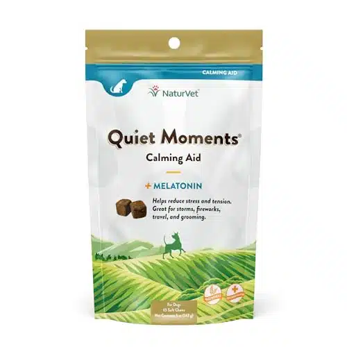 NaturVet Quiet Moments Calming Aid Dog Supplement  Helps Promote Relaxation, Reduce Stress, Storm Anxiety, Motion Sickness for Dogs  Tasty Pet Soft Chews with Melatonin  Ct.