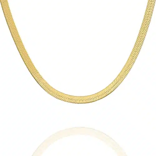 PAVOI Italian Solid Sterling Silver, K Gold Plated Snake Chain Necklace, mm Italian Diamond Cut Herringbone Necklace for Women and Men, MADE IN ITALY (, Yellow Gold)