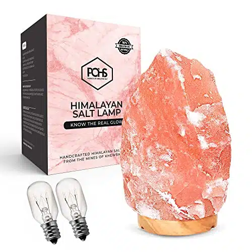 POHS % Authentic Natural Himalayan Pink Salt Lamp Inches Hand CarvedCrafted Crystal Rock Salt Lamps from Himalayan Mountains; Hand Crafted Premium Wood Base, UL Listed Dimmer 