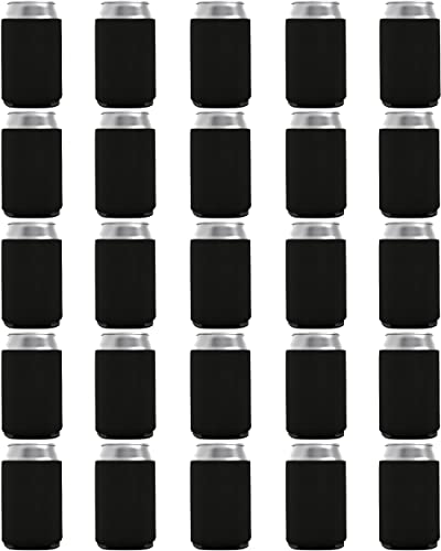 PartyPrints Pack Black Blank Can Cooler Sleeves, Customizable Bulk Sublimation Can Coolers, Extra Thick Collapsible Drink Insulator Sleeve, Beer Can Coolers for Party Beverages