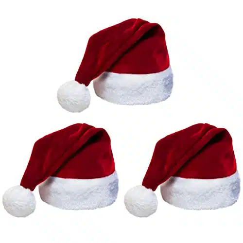 PrettyQueen Santa Hat for Adults Christmas Santa Claus Hat Pcs Velvet Red Comfort (Wine Red)