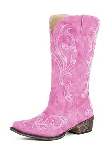 ROPER Womens Riley Embroidered Snip Toe Casual Boots Mid Calf Low Heel   Pink