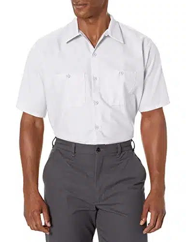 Red Kap Men's Standard Industrial Work Shirt, Regular Fit, Short Sleeve, White, X Large