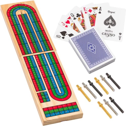 Regal Games   Traditional Wooden Cribbage Board Set     Includesetal Pegs, ood Game Board, Deck of Cards  Classic Tabletop Game Fun for Family Game Night   for Players   Ages 