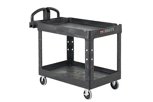 Rubbermaid Commercial Products Shelf UtilityService Cart, Medium, Lipped Shelves, Ergonomic Handle, Lbs Capacity, for WarehouseGarageCleaningManufacturing (FGBlA)
