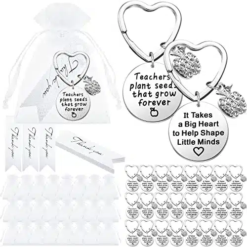 Sasylvia Set Thank You Gifts for Women Men, Teacher Appreciation Gift Teachers Plant Seed Keychains with Diamond Apple with Organza Bags Thank You Cards for Teachers