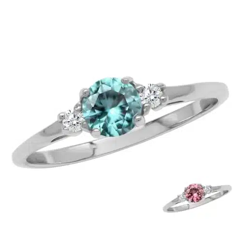 Silvershake Petite Created Color Change Alexandrite and White Cubic Zirconia Sterling Silver Promise Ring