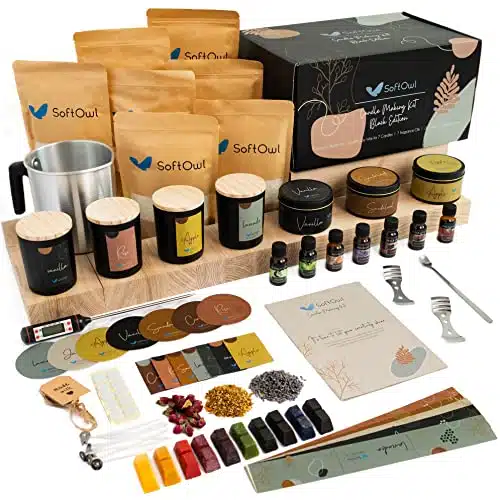 SoftOwl Premium Soy Candle Making Kit   Black Edition   Full Set   Soy Wax, Big oz Jars & Tins, Pleasant Scents, Color Dyes & More   Perfect as Home Decorations