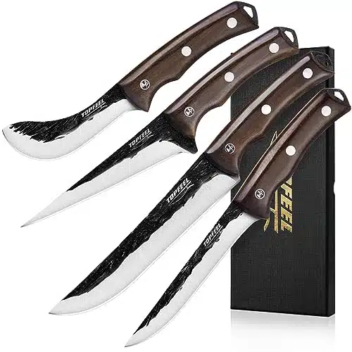 Topfeel PCS Hand Forged Butcher Knife Set   Slicing Knife,Boning Knife, Dividing knife,Skinning Butcher Knife,High Carbon Steel Meat Cutting Knife for Home Kitchen & Outdoor